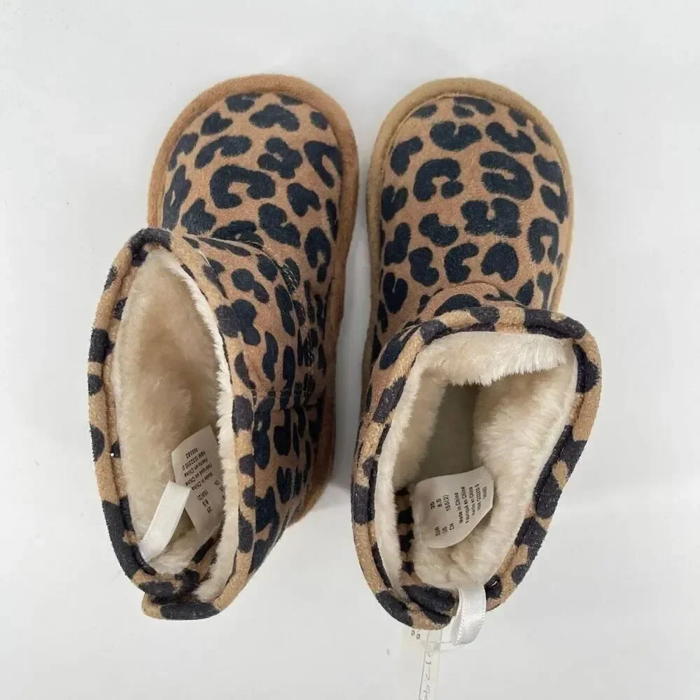 H&M Toddler Leopard Print Faux Suede Fluffy-Lined Ankle Boots Size 8.5 NWT